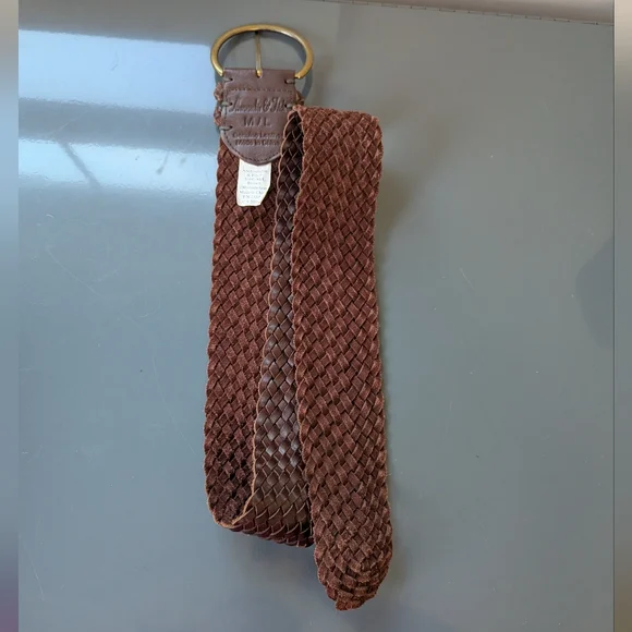 Vintage Y2K Abercrombie &Fitch Wide Basket Weave Leather Belt - Picture 3 of 13